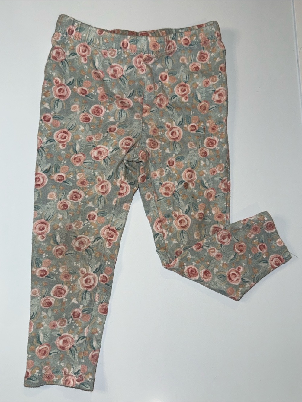 Kids Headquarters Floral Leggings - Pink Roses on Sage